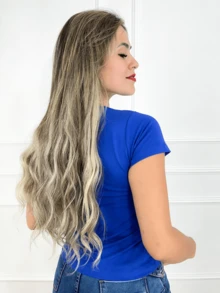 Women's T-Shirt Blouse Round Neck Short Sleeve - Xanh đậm - Xem 2