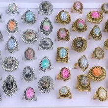 Paquete de 10 anillos de piedra natural vintage y ajustables, adecuados para joyería diaria de mujer, fiestas y regalos