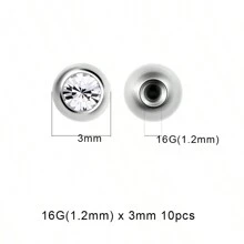 10 bucăți de schimb din oțel inoxidabil bile de rezervă 14 g 16 g cu zirconiu cubic Gem Labret Sprâncene Limbă Barbell Bar Atașamente Piercing
