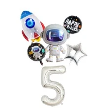 Globos de aluminio con números del 1 al 9 con temática espacial, astronauta y cohete, para cumpleaños, celebración y suministros de fiesta