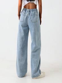 Tween/Teen Girls Cute Pentagram Wash Relaxed Fit Straight Leg Jeans