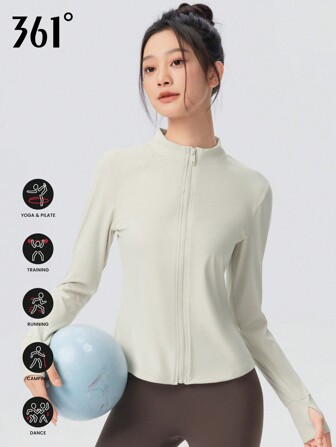 361degree 1 件女式秋季长袖运动夹克，361 品牌 - 立领、防褪色、透气、有弹性面料，适合跑步、瑜伽、健身、日常穿着