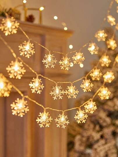 1 件 1.5/3/6 米圣诞装饰雪花 LED 灯串，电池供电，冬季家居装饰雪花仙女灯，圣诞树装饰灯，婚礼派对装饰灯，圣诞装饰，卧室墙壁装饰雪花灯
