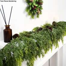 5.9 FT Christmas Garland Decorations - Faux Cedar Garland Artificial Realistic Christmas Pine Garland For Mantle Table Front Door Indoor Outdoor Holiday Christmas Decor Realistic Green Vine For Dining Tabletops Fireplace Mantle & Events Window Thanksgiving Xmas 2025 New Year Decorations Party Decor Home Decor Christmas Decorations Room Decor - Multicolor - View 1