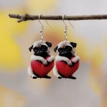 1pair Charming Black Dog Acrylic Earrings - Cute Cartoon Style, Suitable For Party, Wedding And Gift