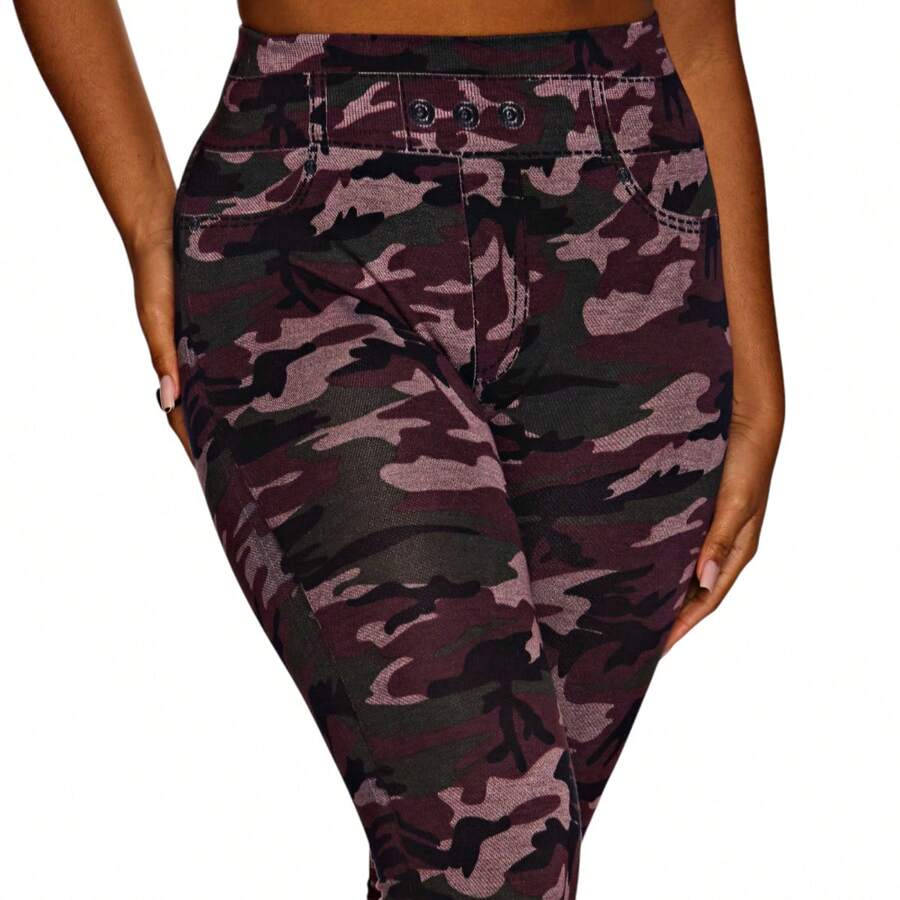 Calça Legging Fake Imita Jeans Feminino - Multicolorido - Visão 1