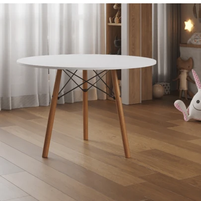 Mesa Infantil Charles Eames Eiffel Base de Madeira 3 Pés Tampo Redondo 60cm Resistente Para Atividades Estudos Lanche Colorir