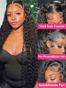 Water Wave Lace Front Wigs Human Hair 13x4 Transparent Lace Frontal Curly Wigs For Women Human Hair 180% Density Wigs Human Hair Pre Plucked With Baby Hair Natural Color