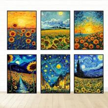 1 件梵高向日葵花朵星空艺术画海报印刷油画帆布画现代家居装饰礼物无框架 - 彩色 - 查看 1