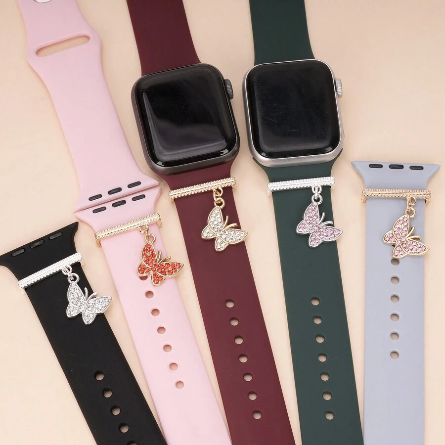 1个时尚幸运蝴蝶表带挂饰，适用于苹果手表表带配件，三星Galaxy手表表带系列挂饰装饰戒指 - 1pc蝴蝶 - 查看 1