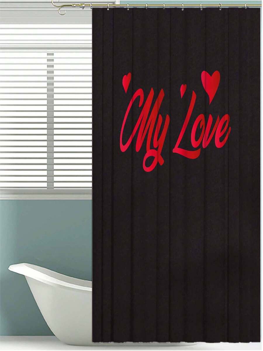 1pc My Love Pattern Shower Curtain, Lightweight & Elegant Patterned