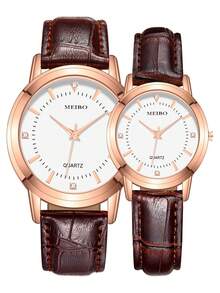 2 件/1 对简约情侣手表，爱你休闲校园珠宝石英表，适合年轻男女，情侣之间的完美礼物，生日礼物，约会礼物圣诞节新年情人节节日礼物 - 黑與白 - 查看 11