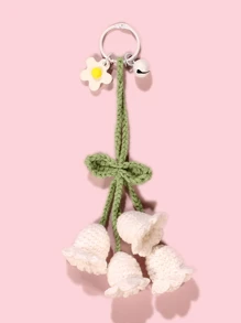 1 pieza Llavero decorativo con flor de orquídea de campana hecha a mano de ganchillo, pendiente de mochila/bolsa de niña de moda con flores adorables, suministros escolares, regalos para maestros, accesorios de maestros, regalos para maestros, trinket de flor de ganchillo, regalo para mujeres en verano - Multicolor - Ver 10