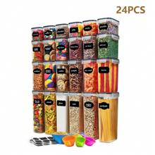 4/6/14/24件套带盖食品储存容器透明食品罐防潮密封保鲜盒适用于谷物、大米、意大利面、茶、坚果和咖啡豆塑料食品保鲜罐家庭厨房用品