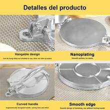 Prensa para tortillas, Máquina Prensa Manual para Tortillera,20cm - Plateado - Ver 3