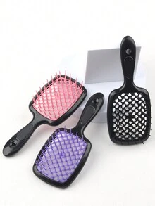 3件套头皮按摩梳套装，包含洗发水瓶、梳齿染发剂瓶、柔软硅胶头部按摩器、网状镂空梳，防静电，弹性按摩，促进血液循环，浴室用品，干湿两用 - 彩色 - 查看 6