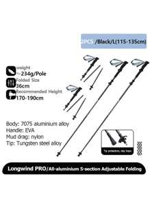 Naturehike 1入折疊式5節登山杖，適用於徒步旅行 - 黑色 - 查看 14