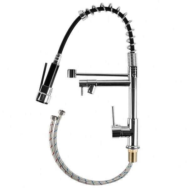 Robinet de Cuisine Avec 2 Jets Mitigeur Monocommande Mitigeur Robinetterie Pulvérisateur Double Fonction Pivotant à 360°Robinetterie à Froid & Chaud Disponible Laiton Chromé Argent