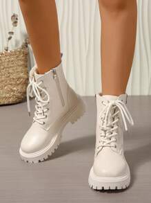 2025 Autumn/Winter New Women's Shoes, Warm Women's Boots, Fashion Versatile Casual Women's Shoes, Leather Ankle Boots, Flat Short Boots, Lace-Up Side Zipper Women's Boots, Classic Boots, Casual Women's Boots
