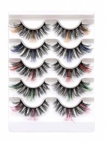 5 对 22 毫米彩色蓬松仿貂皮睫毛，8D 戏剧精细假睫毛，可爱卷曲可重复使用手工柔软眼妆，适合化妆派对和节日活动 - 眼尾拉長款 - 查看 4