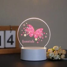 1pc Personalized Name-Creatively Made Acrylic Gift, Featuring Pink Butterflies And Flower Patterns, Suitable For Boys, Girls Or Friends. 3D Optical Illusion, LED Night Light, Warm Light. It Is A Decorative Table Lamp. Applicable For Teachers, Children, Couples, Friends, Family Members, Pets - Birthday, Graduation,Back To School Fashion