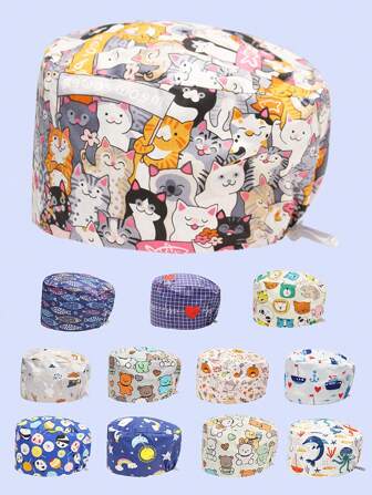 1pc Cartoon Animal Print Polyester Dust & Cold Protection Cap, Suitable For Doctors, Nurses, Home Cleaning, 4 Seasons, Unisex
