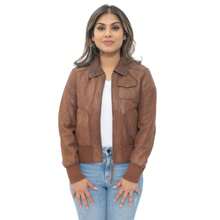 Womens Leather MA-1 Varsity Jacket-Ann Arbor - 譚 - 查看 6
