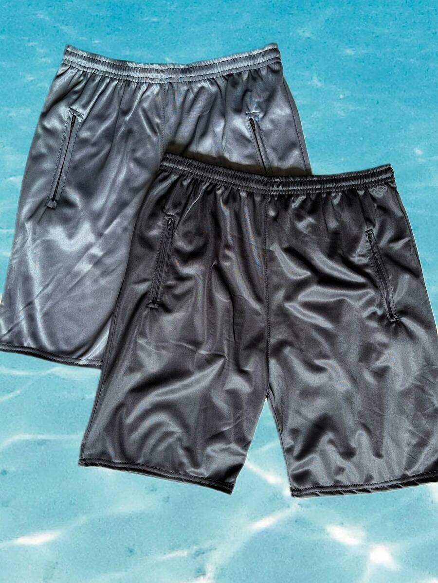 Kit 2 Men's Polyester Sports Bermuda Shorts With Zipper Pockets TWO-Piece Set (GRAY And BLACK) - Nhiều màu - Xem 1