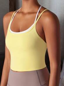 Women's Double Strap Athletic Crop Tank Top With Built In Bra - 黃色 - 查看 5