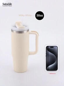 1 pieza, Vaso de 30 onzas con asa, Vaso al vacío reutilizable, Vaso aislado con tapa y pajitas, Tapa hermética, Vaso aislado, Mantiene frío, calor y hielo durante horas, de vuelta al colegio