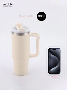 1 pieza, Vaso de 30 onzas con asa, Vaso al vacío reutilizable, Vaso aislado con tapa y pajitas, Tapa hermética, Vaso aislado, Mantiene frío, calor y hielo durante horas, de vuelta al colegio