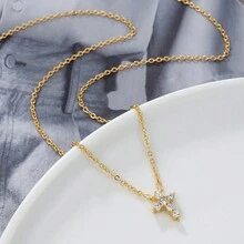 RINTOLER 1 chiếc vòng cổ mặt thánh giá bằng đá pha lê mạ vàng thiết kế tối giản, phụ kiện trang sức choker đa năng - Bạc - Xem 6