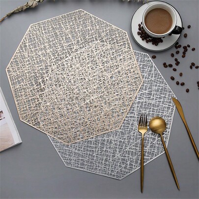 1/4/6/8/12pcs Hollow Foil PVC Placemats, PVC Dining Table Mats - Non-Slip Heat Resistant Home Kitchen Decor Table Mats Party Decorative Tableware Mats