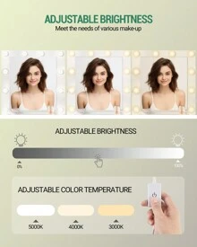 Hzuaneri Schminktisch mit 10 LED-Lichtkugeln, 3 Farben, einstellbare Helligkeit, großer HD-Spiegel, 1 große Schublade und 8 kleine Schubladenschränke, 9 offene Ablageflächen, weiß