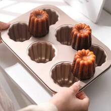 1 件 6 腔硅胶模具，家庭厨房烘焙甜点蛋糕巧克力布丁模具 - 玫瑰金 - 查看 2