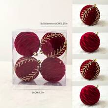 Set Of 4 Red Velvet Christmas Ornaments - American Style Hanging Tree Decorations For Seasonal Holidays - Holiday Pendants, Pendants And Home Party Decor Ornaments - Perfect For Thanksgiving, Easter, Halloween, Christmas, New Year Best Gifts Birthday
