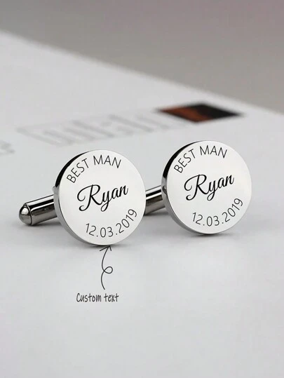 2pcs Set Customized Letter Minimalist Style Cufflinks, Gift For Friends, Lovers, Family, Fathers, Teachers, Brothers,Silver,Stylish,Colorful,Vintage,Simple,Unisex,Casual,Cuties,Custom,Personalized,Unique,Ideal Gifts For Him,Ideal Gifts For Her,Her,Boyfriend,Girlfriend,Dad,Mom,Family,Friends,For Anniversaries,For Birthdays,For Graduation,For Prom,For Party