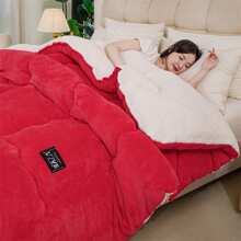 1pc Quilted New Thick Milk Velvet Patchwork Duvet Comforter Quilt - Red+White - View 6