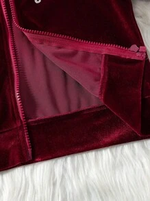 Set da 2 pezzi per ragazze con giacca con cappuccio con chiusura lampo e fogli a forma di cuore vellutati + pantaloni a zampa di microfibra, set di moda per feste, casual, primavera/estate