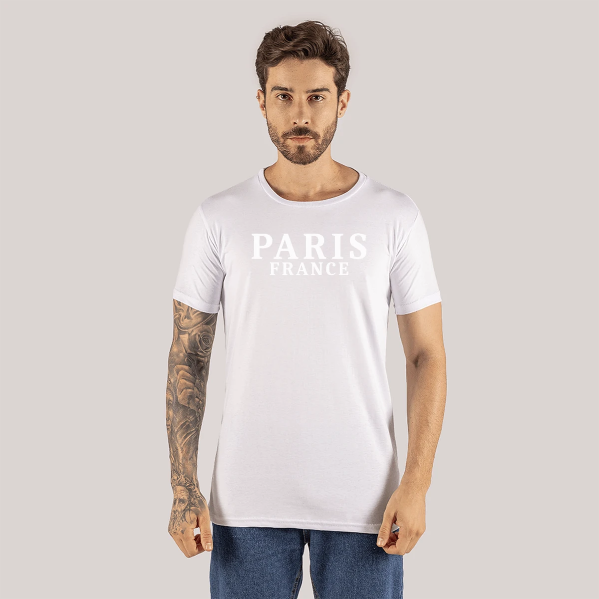 Comfortable Printed T-Shirt Soft Cotton Premium 30.3 Paris France - White - View 1