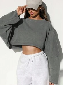 Women's Fashion Crew Neck Cropped Sweatshirt Sports Base Shirt Gym Clothing