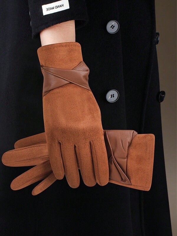 Luvas de inverno de lã quente em cor sólida casual, adequadas para andar a cavalo, dirigir, atividades ao ar livre, também ideais para noites de encontro, outono/inverno dia dos namorados