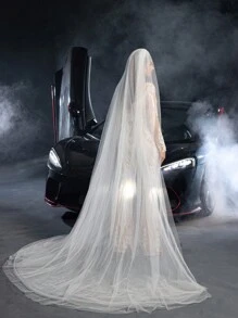 Faeriesty 优雅甜心领图案亮片白色长袖婚礼连体裤搭配薄纱斗篷