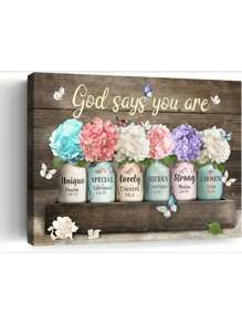 Farmhouse Inspirational Bible Verse Wall Art God Says You Are Motivational Scripture Quotes Wall Decor Rustic Flower Butterfly Canvas Print Artwork For Bathroom Living Room Bedroom - 12x18英寸 - 查看 2