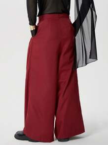 INCERUN Fashion Mens High Waist Zipper Pleated Holiday Casual Loose Wide Leg Trousers Bottoms Palazzo Culotte Long Pants