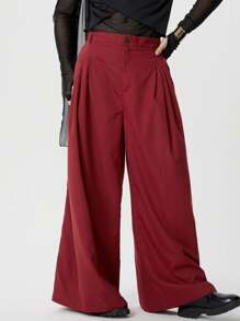 INCERUN Fashion Mens High Waist Zipper Pleated Holiday Casual Loose Wide Leg Trousers Bottoms Palazzo Culotte Long Pants