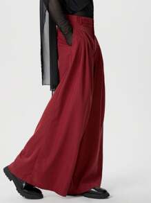 INCERUN Fashion Mens High Waist Zipper Pleated Holiday Casual Loose Wide Leg Trousers Bottoms Palazzo Culotte Long Pants