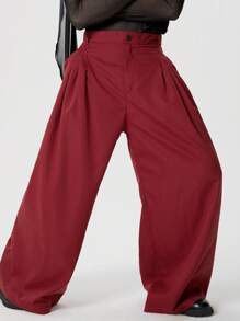 INCERUN Fashion Mens High Waist Zipper Pleated Holiday Casual Loose Wide Leg Trousers Bottoms Palazzo Culotte Long Pants