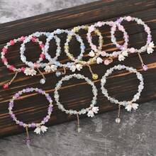 Bracelet de perles de cristal artificielles personnalisé pour femmes, fleur à grains, lys, perles colorées, bracelet corde élastique, bijoux à breloques