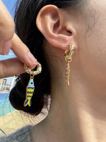 糖果色油滴鱼耳环 撞色不对称吊坠耳环 女士珠宝礼物 - 耳環 - 查看 4